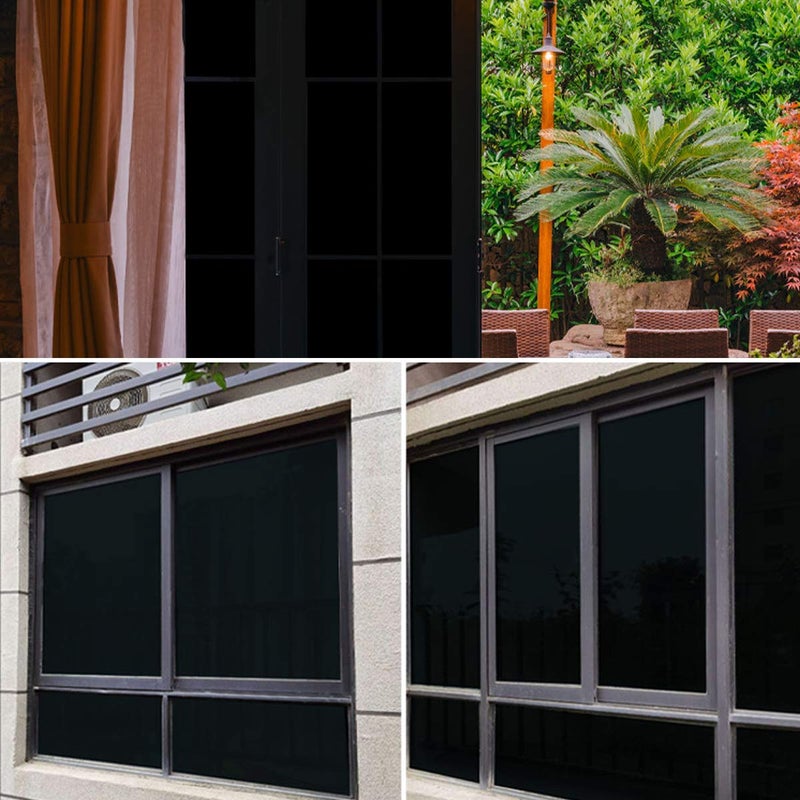 WPCTEV Static Cling Total Blackout Privacy Window Film Cover 100% Light Blocking No Glue Black Window Tint for Home Room Darkening Easy Removal 17.7 Inch x 6.5 Feet - Image 5